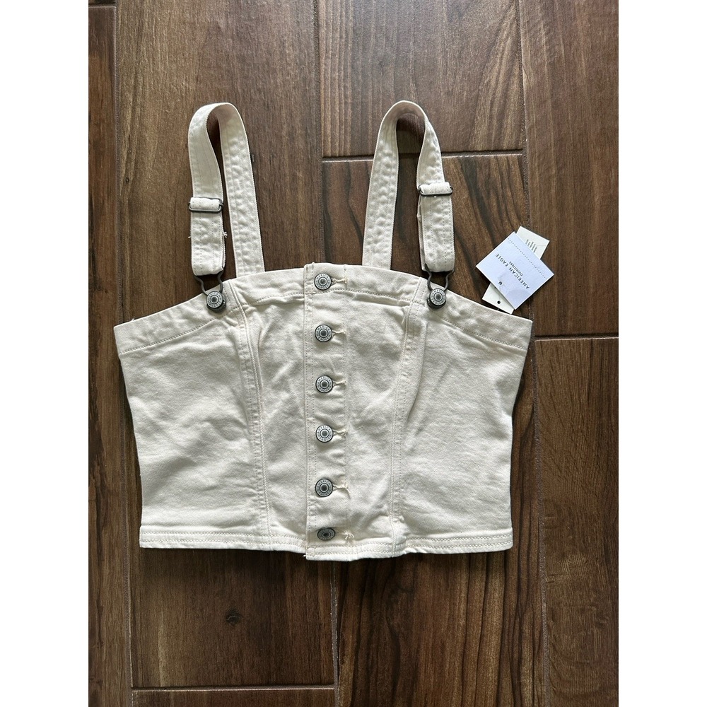 Women’s Cream Button-Front Crop Tank Top with Adjustable Straps